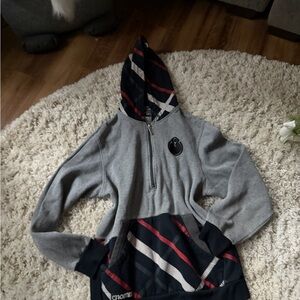 Nomi Gray and Black Skater street Hoodie with Red Stripes